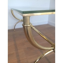 Table Basse Néoclassique en Laiton et Verre par Raymond Subes, Travail Français, Vers 1940