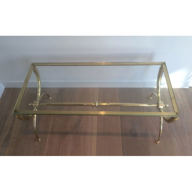 Neoclassical Brass and Glass Coffee Table by Raymond Subes, French Work, Circa 1940