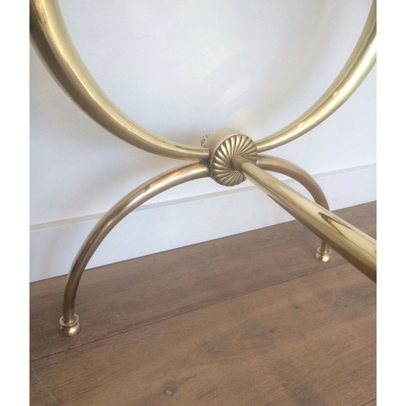 Table Basse Néoclassique en Laiton et Verre par Raymond Subes, Travail Français, Vers 1940