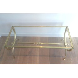 Table Basse Néoclassique en Laiton et Verre par Raymond Subes, Travail Français, Vers 1940