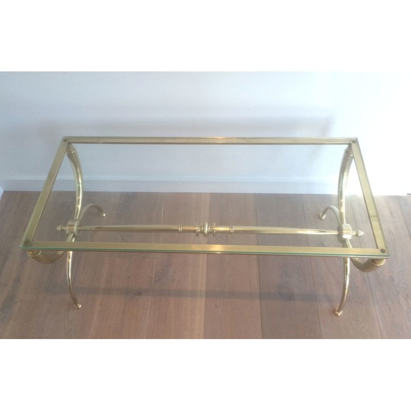 Neoclassical Brass and Glass Coffee Table by Raymond Subes, French Work, Circa 1940