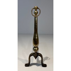 Pair of Neoclassical Style Brass and Wrought Iron Andirons, French Work, Circa 1970