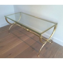 Table Basse Néoclassique en Laiton et Verre par Raymond Subes, Travail Français, Vers 1940