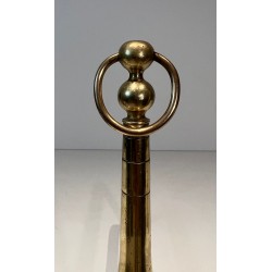 Pair of Neoclassical Style Brass and Wrought Iron Andirons, French Work, Circa 1970