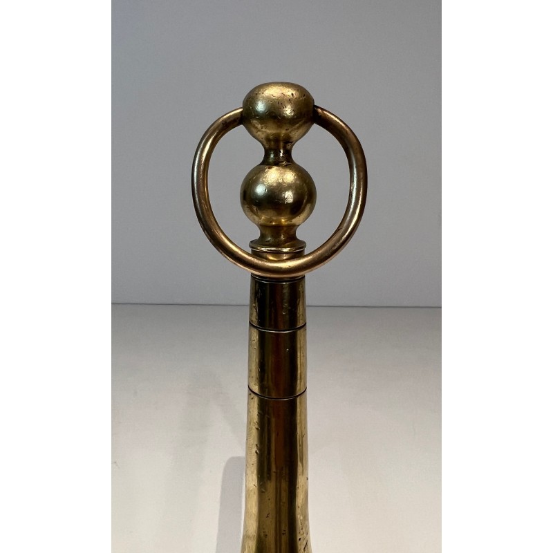 Pair of Neoclassical Style Brass and Wrought Iron Andirons, French Work, Circa 1970