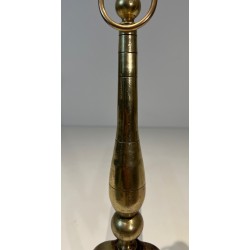 Pair of Neoclassical Style Brass and Wrought Iron Andirons, French Work, Circa 1970