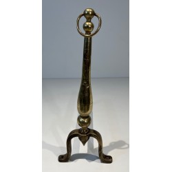 Pair of Neoclassical Style Brass and Wrought Iron Andirons, French Work, Circa 1970