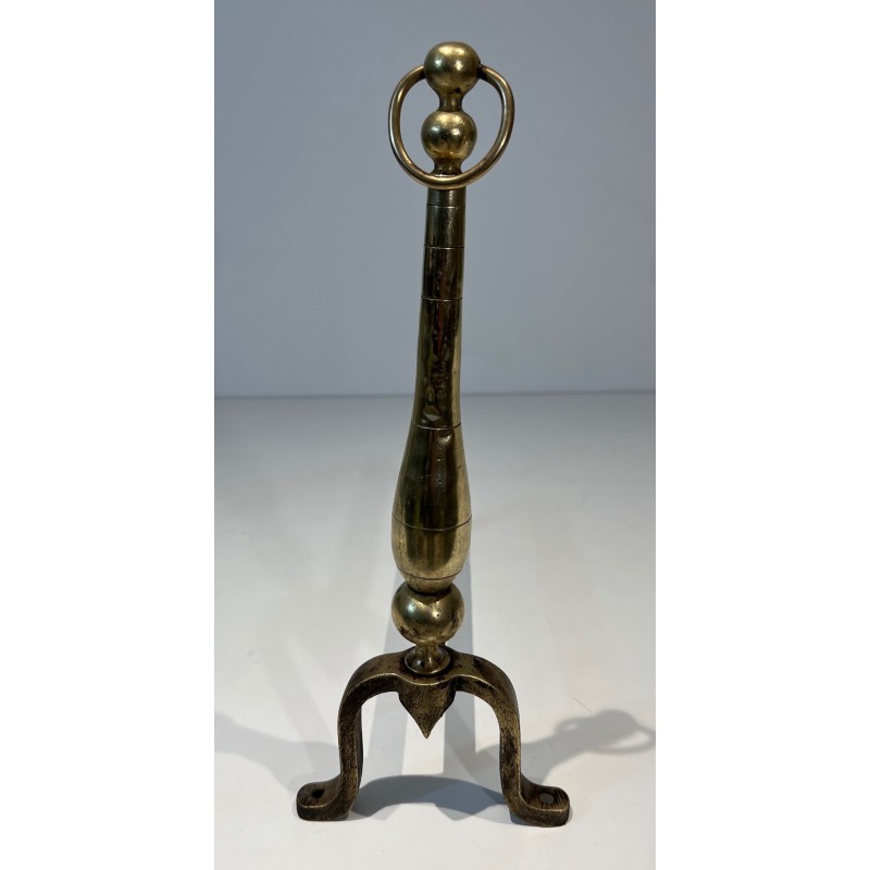 Pair of Neoclassical Style Brass and Wrought Iron Andirons, French Work, Circa 1970