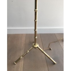 Lampadaire de parquet Façon Faux-Bambou en Bronze et Laiton de Jacques Adnet