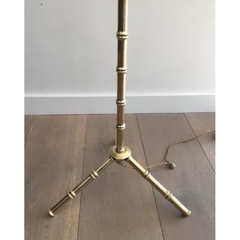 Lampadaire de parquet Façon Faux-Bambou en Bronze et Laiton de Jacques Adnet