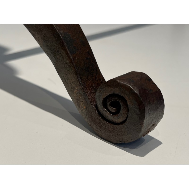 Pair of Wrought Iron Andirons, French Work in the Style of Jacques Adnet, Circa 1950