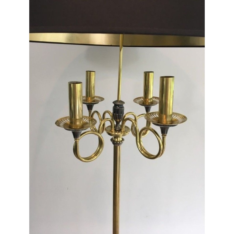 Lampadaire de Parquet en Acier Brossé et Laiton. Dans le goût de la Maison Charles