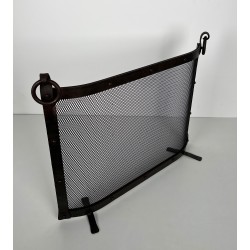 Curved Riveted Wrought Iron Fireplace Screen with Rings, French Work in the Style of Jacques Adnet, Circa 1940