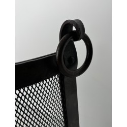 Curved Riveted Wrought Iron Fireplace Screen with Rings, French Work in the Style of Jacques Adnet, Circa 1940