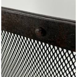 Curved Riveted Wrought Iron Fireplace Screen with Rings, French Work in the Style of Jacques Adnet, Circa 1940
