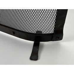 Curved Riveted Wrought Iron Fireplace Screen with Rings, French Work in the Style of Jacques Adnet, Circa 1940