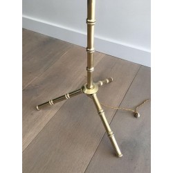 Lampadaire de parquet Façon Faux-Bambou en Bronze et Laiton de Jacques Adnet
