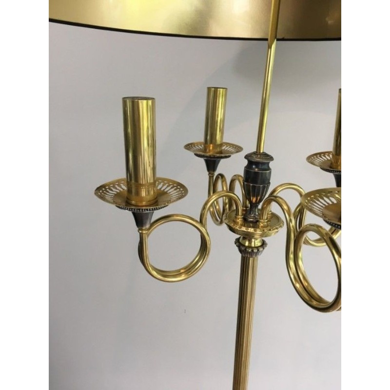 Neoclassical Brushed Steel and Brass Floor Lamp In the Style of Maison Charles