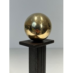 Pair of Modernist Steel, Brass and Wrought Iron Andirons, French Work in the Style of Jacques Adnet, Circa 1940