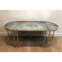 Tripartite Brass and Églomisé Mirror Coffee Table by Maison Baguès, French Work, Circa 1940