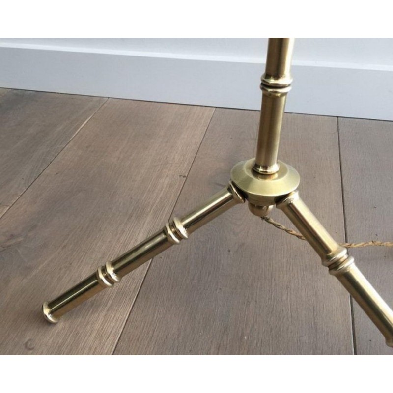 Lampadaire de parquet Façon Faux-Bambou en Bronze et Laiton de Jacques Adnet