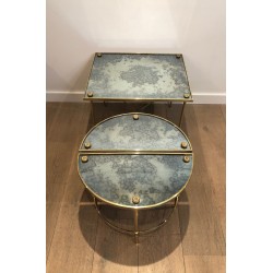 Tripartite Brass and Églomisé Mirror Coffee Table by Maison Baguès, French Work, Circa 1940