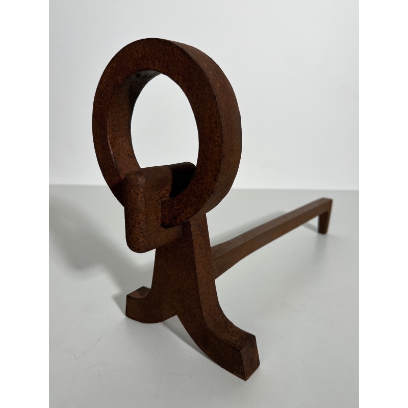 Paire de Chenets Modernistes en Fer Forgé, Travail Français dans le Goût de Jacques Adnet, Vers 1950