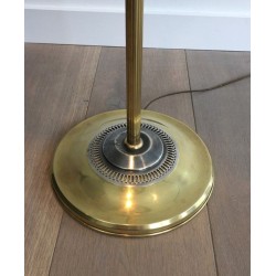Lampadaire de Parquet en Acier Brossé et Laiton. Dans le goût de la Maison Charles