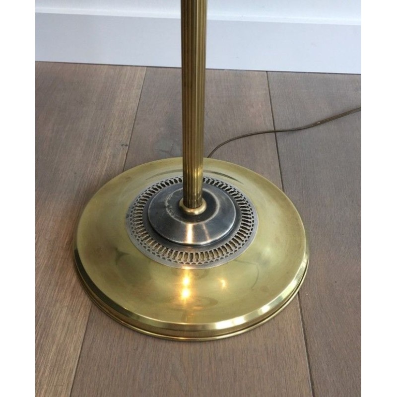 Lampadaire de Parquet en Acier Brossé et Laiton. Dans le goût de la Maison Charles