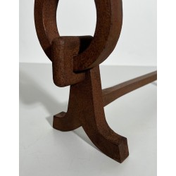 Pair of Modernist Wrought Iron Andirons, French Work in the Style of Jacques Adnet, Circa 1950