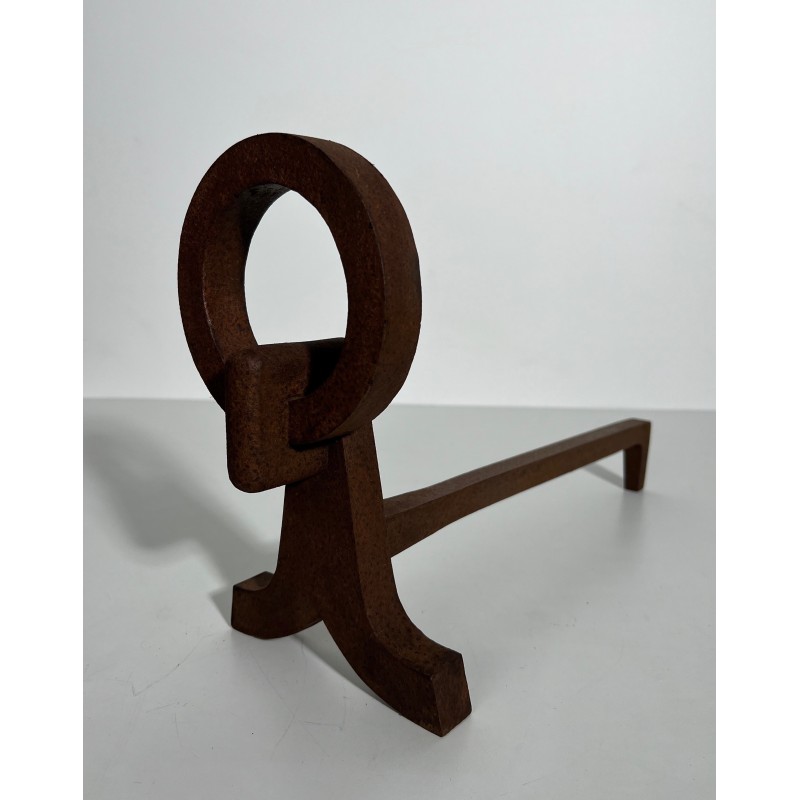 Pair of Modernist Wrought Iron Andirons, French Work in the Style of Jacques Adnet, Circa 1950