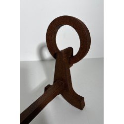 Pair of Modernist Wrought Iron Andirons, French Work in the Style of Jacques Adnet, Circa 1950