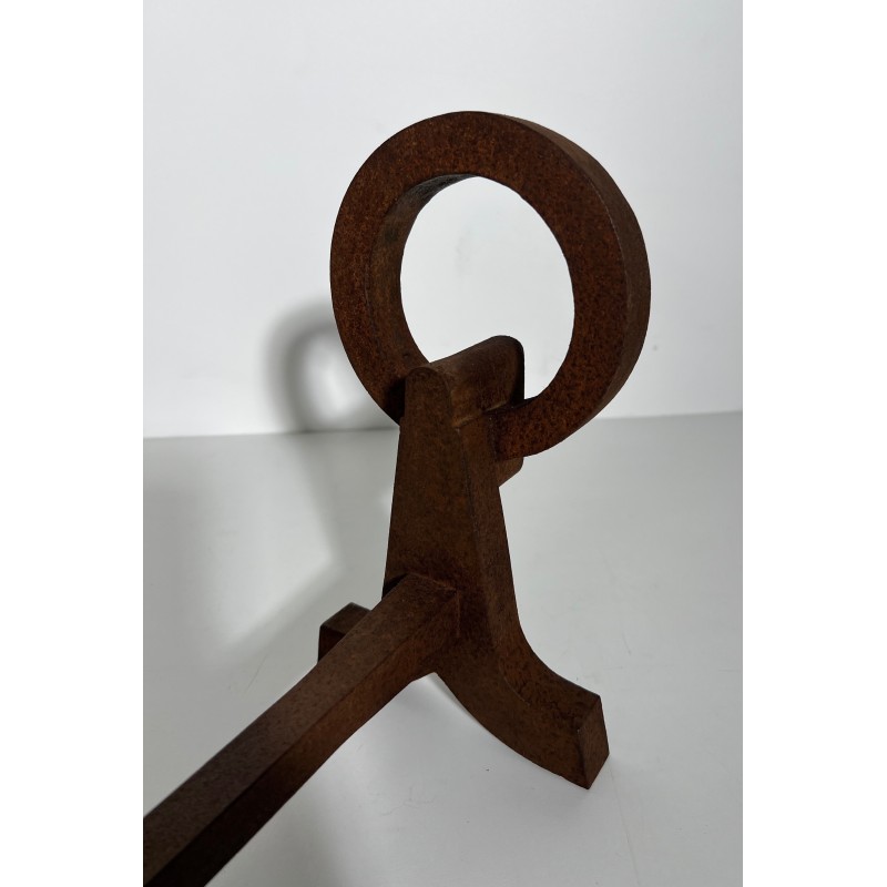 Paire de Chenets Modernistes en Fer Forgé, Travail Français dans le Goût de Jacques Adnet, Vers 1950