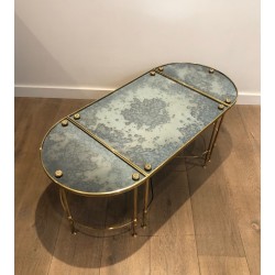 Tripartite Brass and Églomisé Mirror Coffee Table by Maison Baguès, French Work, Circa 1940