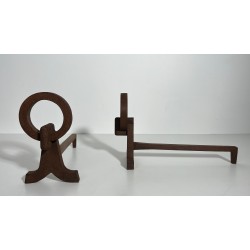 Pair of Modernist Wrought Iron Andirons, French Work in the Style of Jacques Adnet, Circa 1950