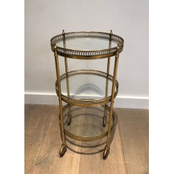 Neoclassical Three-Tier Round Brass Drinks Trolley, Attributed to Maison Jansen, French Work, Circa 1940
