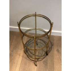 Table Roulante Ronde Néoclassique en Laiton à Triple Niveau, Attribuée à la Maison Jansen, Travail Français, Vers 1940