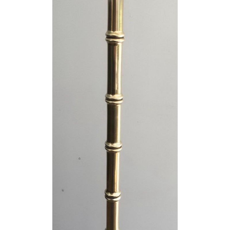 Lampadaire de parquet Façon Faux-Bambou en Bronze et Laiton de Jacques Adnet