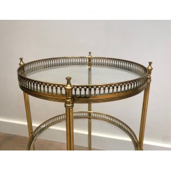 Table Roulante Ronde Néoclassique en Laiton à Triple Niveau, Attribuée à la Maison Jansen, Travail Français, Vers 1940