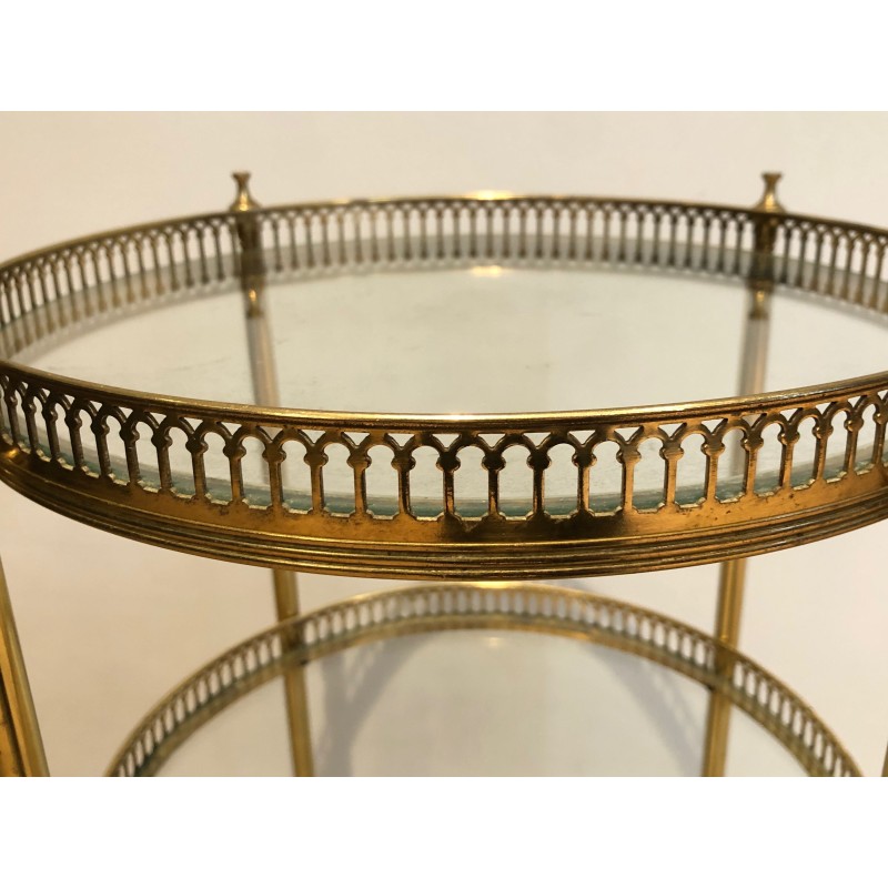 Table Roulante Ronde Néoclassique en Laiton à Triple Niveau, Attribuée à la Maison Jansen, Travail Français, Vers 1940