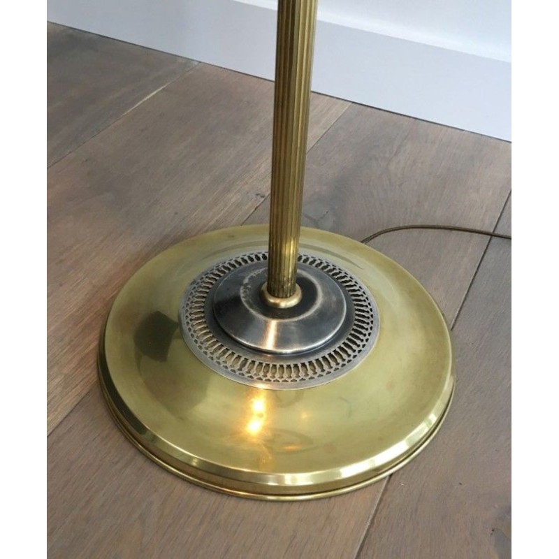 Lampadaire de Parquet en Acier Brossé et Laiton. Dans le goût de la Maison Charles