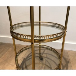 Neoclassical Three-Tier Round Brass Drinks Trolley, Attributed to Maison Jansen, French Work, Circa 1940