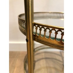 Neoclassical Three-Tier Round Brass Drinks Trolley, Attributed to Maison Jansen, French Work, Circa 1940