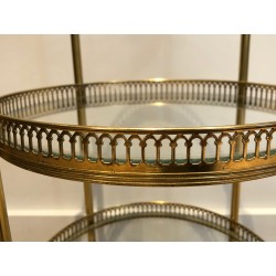 Neoclassical Three-Tier Round Brass Drinks Trolley, Attributed to Maison Jansen, French Work, Circa 1940