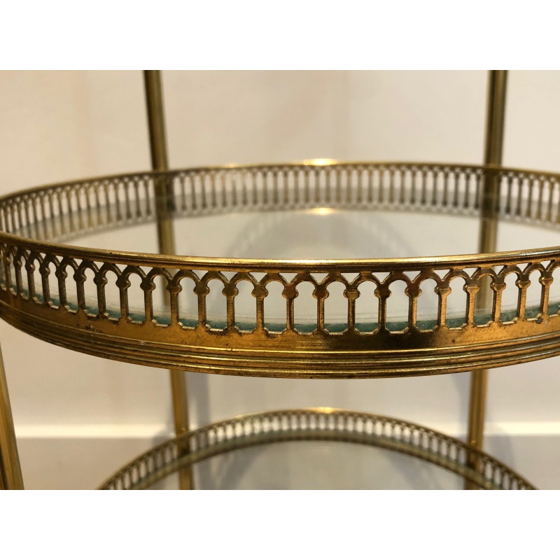 Neoclassical Three-Tier Round Brass Drinks Trolley, Attributed to Maison Jansen, French Work, Circa 1940
