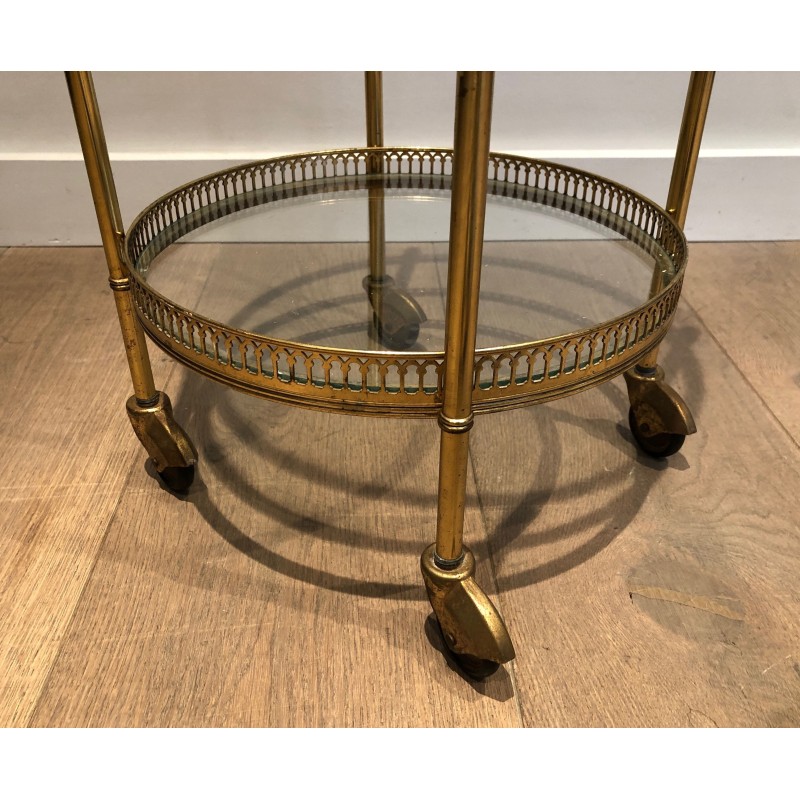Neoclassical Three-Tier Round Brass Drinks Trolley, Attributed to Maison Jansen, French Work, Circa 1940
