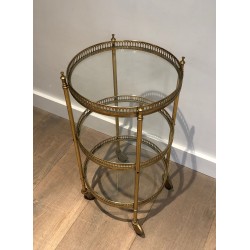Neoclassical Three-Tier Round Brass Drinks Trolley, Attributed to Maison Jansen, French Work, Circa 1940