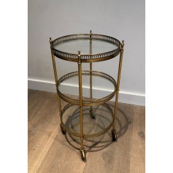 Neoclassical Three-Tier Round Brass Drinks Trolley, Attributed to Maison Jansen, French Work, Circa 1940