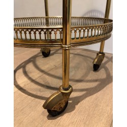 Neoclassical Three-Tier Round Brass Drinks Trolley, Attributed to Maison Jansen, French Work, Circa 1940