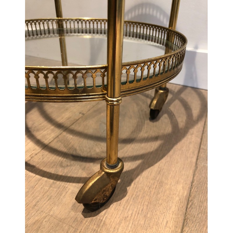 Neoclassical Three-Tier Round Brass Drinks Trolley, Attributed to Maison Jansen, French Work, Circa 1940
